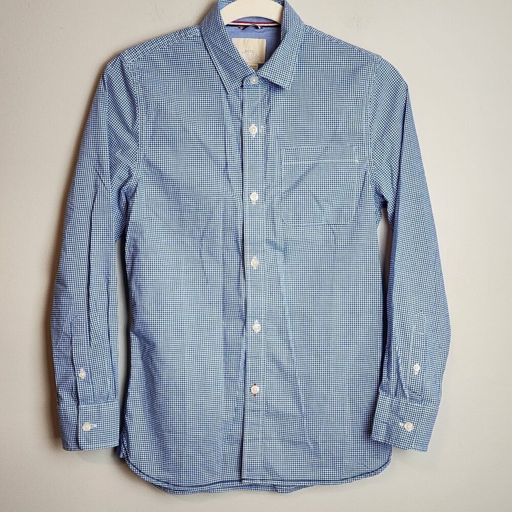 Boden Boys sz 11-12 button down blue check shirt  mini boden